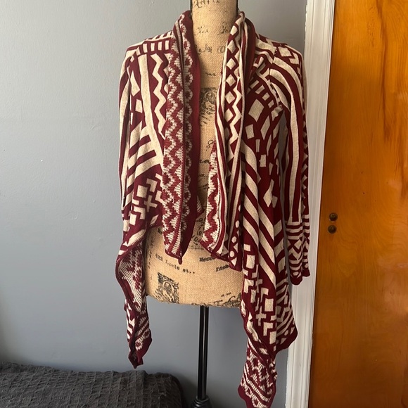 Wet Seal Sweaters - Wet Seal Flowy Cardigan Size XS Dark Red & Off White